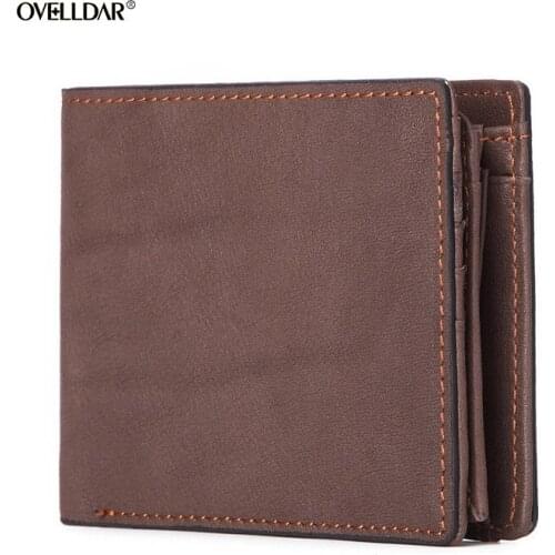 Casual Mens Wallet Leather Two-fold Short Cross Section Mens First Layer Leather Wallet Male Card Holder