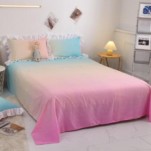 Cilected INS Candy Gradient Color Bed Sheet Pillowcase Washed Cotton Soft Breathable Bedspread Mattress Cover Home Decoration