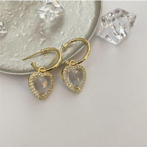Minar Transparent Arcylic Drop Earrings Jewelry Vintage Shinning Cubic Zircon Love Gold Color Heart Dangle Earrings for Women
