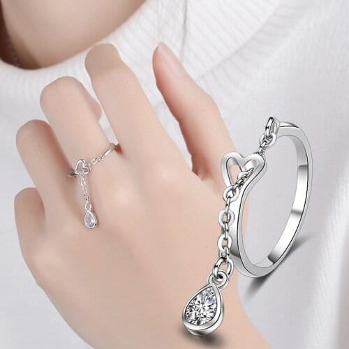 Adjustable Cute Waterdrop Silver Plated Rings New Fashion Silver Color Water Droplets Ring For Women Girl Jewelry