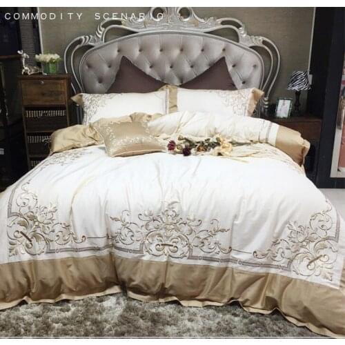 Luxury 4/6pcs White Golden 100S Egyptian cotton Royal Bedding sets Queen King size Duvet cover Bed sheet set Pillowcase