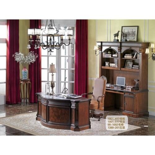 Luxury wooden bookcase of study room furniture write desk and chair GF76