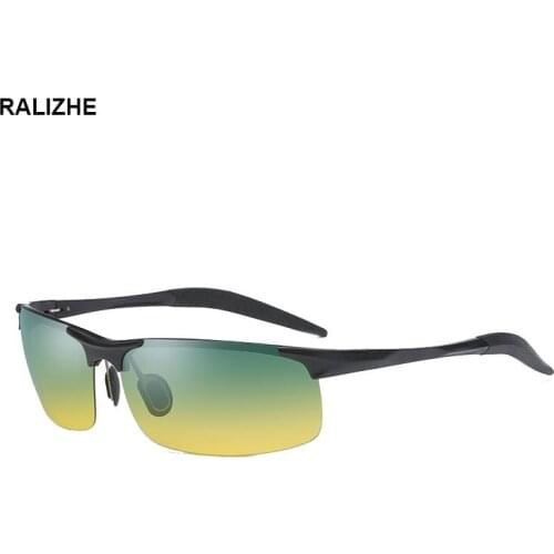 2019 Day Night Vision Driving Polarized Sunglasses For Men Anti-Glare Aluminum Magnesium Alloy Sun Glasses Green Yellow Lenses