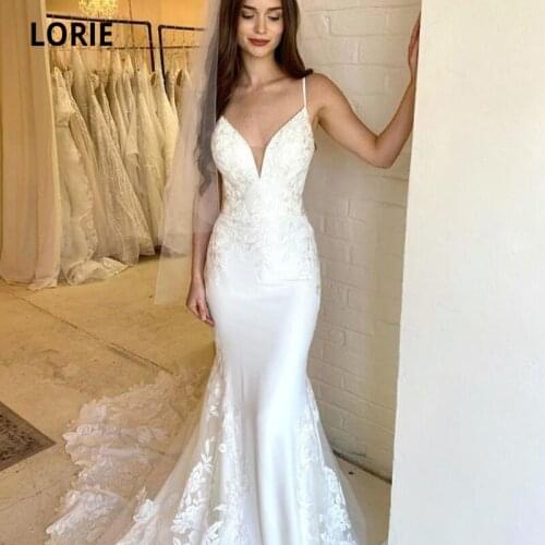 LORIE Boho Wedding Dresses Lace Spaghetti Strap Apliques Mermaid Wedding Gown White Ivory Bride Dress 2021 suknia slubna