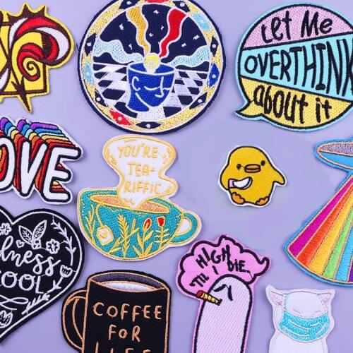 Hippie Letter Pacth For Clothes Clothing Thermoadhesive Patches On Clothes Coffee Ghost Stickers Iron On Patch Brain Badge DIY