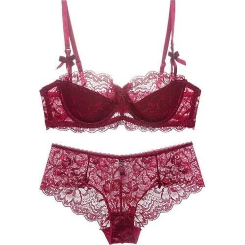 Thin Cotton Sexy, Comfy and Breathable Half Lace Bra Set