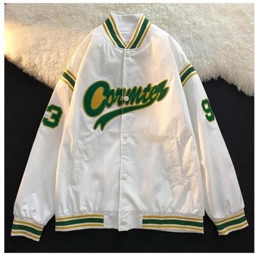 Womens baseball uniform jacket Korean kpop chic vintage embroidered letter jacket women o-neck zipper loose sports jacket