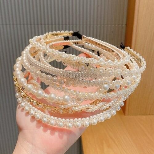 2021 Retro Temperament Simple Bohemian Style Geometric Full Pearl Headband Womens Hair Accessories Headdress Gift