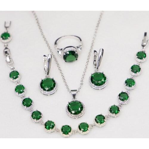 Funmode Green Cubic Zircon Circle Hip Hop Female Accessories Party Jewelry Sets For Women conjuntos Wholesale FS136