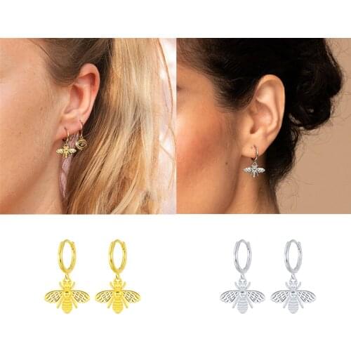 Pendientes Plata 925 Insect Bee Sterling Silver Earrings For Women Piercing Earrings Hoops 2021 Trend Vintage Aretes De Mujer