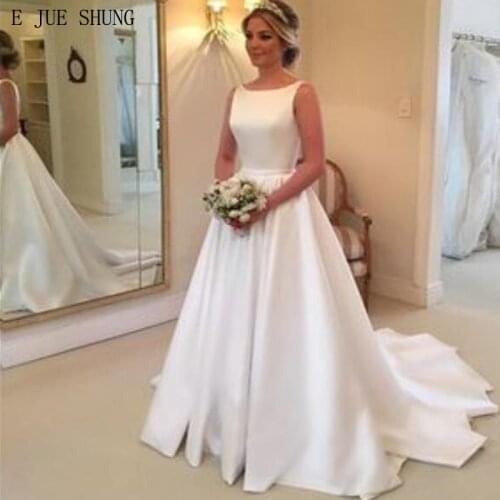 E JUE SHUNG White Simple Wedding Dresses A-line Backless Boho Bridal Dresses Wedding Gowns robe mariage vestidos de novia