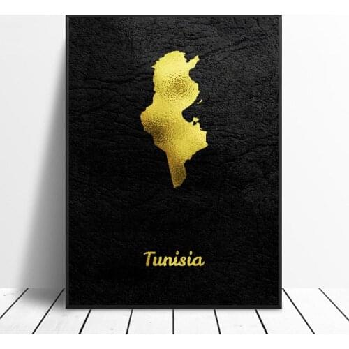 Golden Map Tunisia Canvas Wall Art Print Modern Poster Wall Pictures Living Room Decor