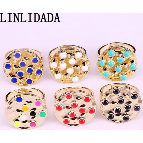 10Pcs Colorful Enamel Gold Ring For Women Girls Fashion Wedding Band Charm Party Jewelry Gift