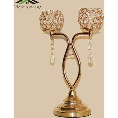 10PCS/LOT Candle Holders With Crystals Gold 43CMx28CM Stand Pillar Candlestick For Wedding Decoration Portavelas Candelabra