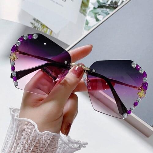 2021 Fashion Brand Design Vintage Rimless Rhinestone Sunglasses Women Men Retro Cutting Lens Gradient Sun Glasses Female UV400