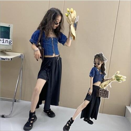 2021 Korea style girls denim shirt fashion summer girls blouse 6-12t B239