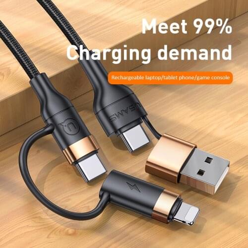 4-in-1 PD Fast Charging Data Cable Dual Type-c Charging Cable For IPhone X 11 12 Xiaomi Huawei OPPO Samsung USB Cord