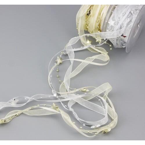 5 meters/lot) Pentagonal Star Plastic Connection Beads Ribbons Flowers Gifts Packing Christmas Tree Snow Yarn Decoration