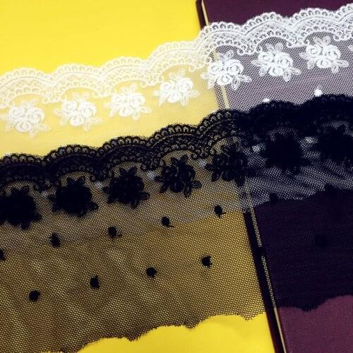 5 Yard/Lot White Black lace trim diy handmade Mesh lace fabric decoration gauze embroidery clothes accessories 9cm wide