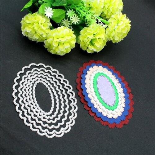 6pcs/set Oval Circle Scallop Frame Dies cutting decorative Scrapbooking Steel Craft Die Cut create Stamp Embossing paper Card