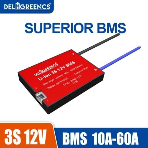 BMS 3S 12V 10A 15A 20A to 60A 18650 bms 11.1V for 3.7V Balancer NTC Battery Protect Temperature Scooter E-bike Low speed EV