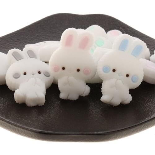 20pcs Silicone Mini Rabbit Baby Teether Beads BPA Free Animal Newborn Pacifier Chain Accessories Baby Shower Gifts Bunny Rodent