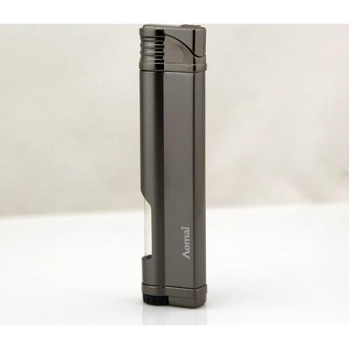 Butane Gas Smoking Lighters Semi-circular Window Boutique Long Strip Lacquer Metal Windproof Cigarette Lighter Gadgets for Men