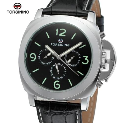 Forsining Mens Top Brand New Automatic Self-winding Genuine Leather Strap Fashion Casual Wristwatch With Date Week For Man Gift