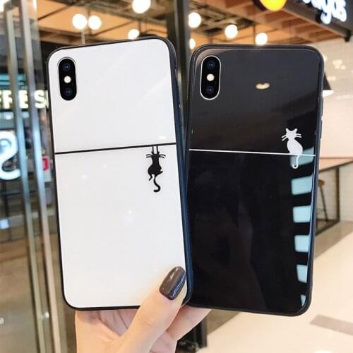 For iPhone 12 11 Pro Max se 2020 Case Luxury Cat shadow Hard Tempered Glass Cover For iPhone 12 6 6S 7 8 Plus x xr xs max 5 mini