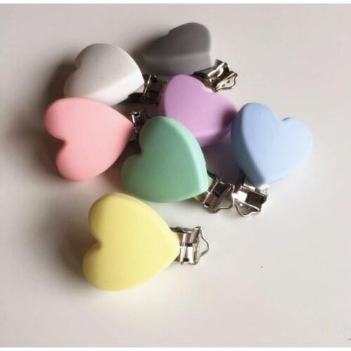 Chenkai 10pcs Silicone Heart Clips DIY Baby Teether Pacifier Dummy Montessori Sensory Jewelry Teething Holder Chain Toy Clips