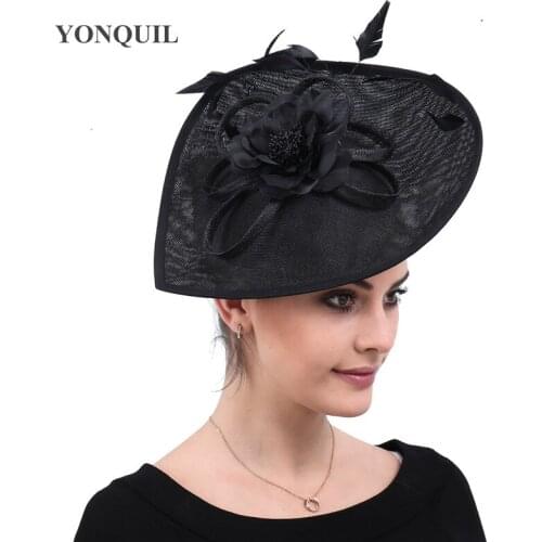 Black Derby Kenducky Fascinators Hats Elegant Ladies Chapeau Caps With Hair Clips Headwear Women Female Hair Accessories SYF535
