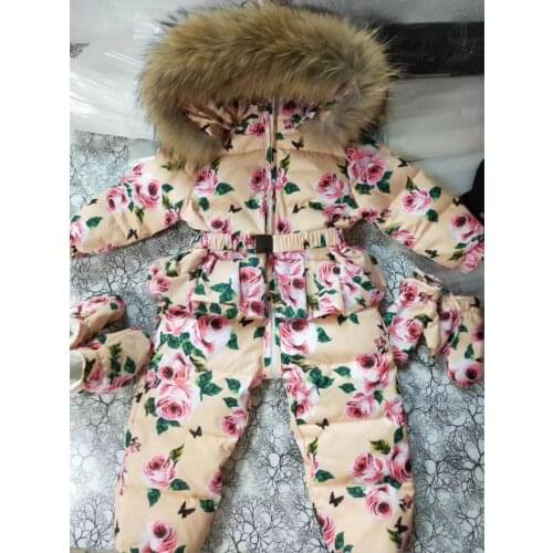 2021 Winter baby down coat Baby duck down suit outerwear Fur Hooded childrens Snowsuit down coats Child jumpsuit romper ski