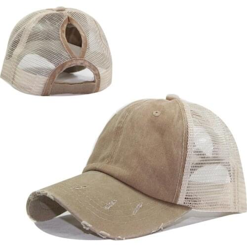 Women Ripped Anti UV Mesh Ponytail Hat Adjustable Breathable Sports Baseball Cap