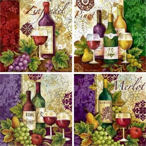 Full Square / Round Diamond Embroidery Crystal Mosaic Picture Wine with Grapes 5D Diamond Painting Cross Stitch Hobbies & Crafts