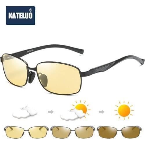 KATELUO 2020 Yellow Glasses Anti Glare Driving Glasses Photochromic Day Night Vision goggles Polarized Men Sunglasses 7755