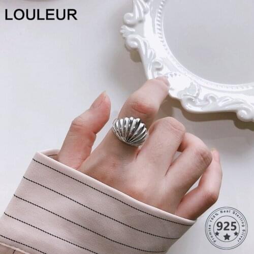 LouLeur 925 Sterling Silver Shell Rings Women Trendy 925 Silver Open Rings For Girls High Quality Special Wide Ring Fine Jewelry
