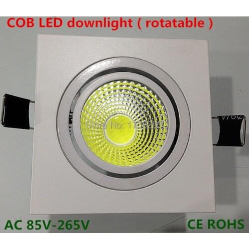 Square 50pcs Dimmable COB LED Downlight 5W7W10W12W Rotatable, white Aluminum ,AC110V220V230V CE ROHS