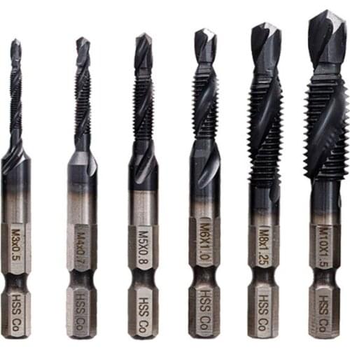 Metric 6-piece Suit Tap Diameter M3 M4 M5 M6 M8 M10 Hexagonal Shank Drilling and Tapping Integrated Composite Tap