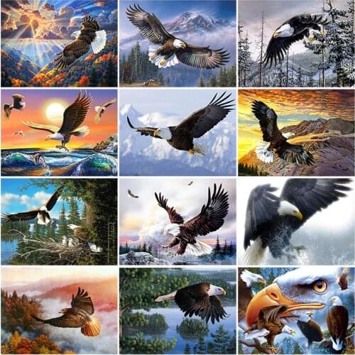 DIY Eagle 5D Diamond Painting Full Round Drill Rhinestone Cross Stitch Kits Diamond Embroidery Animal Mosaic Art Wall Decor Gift