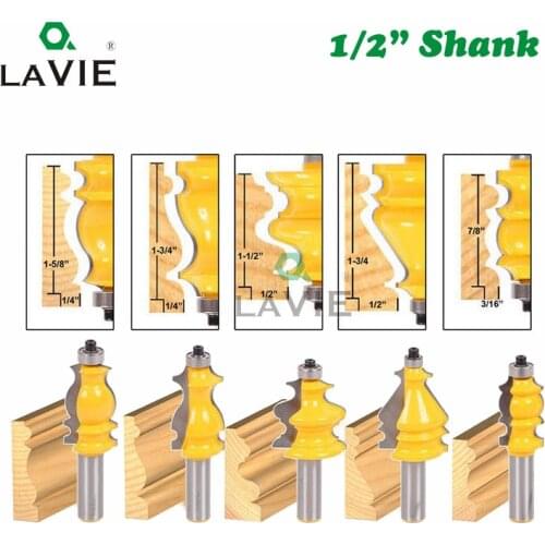 LAVIE 5pcs 12mm 1/2 Inch Shank 12.7mm CNC Line Set Casing & Base Molding Router Bit Woodworking Cutter Milling Cutter MC03087