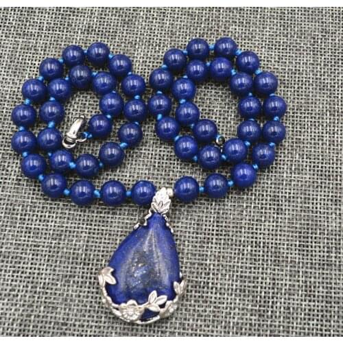 New 8mm Natural Egyptian LapisS LazuliS Water Drop pendant Necklace 18"