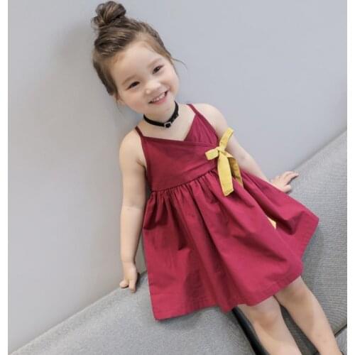 New Girl Solid Color Dress Princess Sleeveless Appliques Floral Design For Lovely Girls Clothes Party Dress 3-7Y Clothes