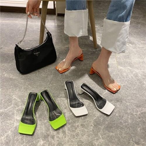 Summer new PVC jelly slippers women shoes open toed sexy high heels crystal women transparent shoes heel sandals slides pumps