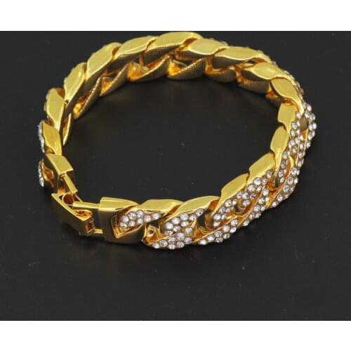 New Fashion Charm Hip Hop Jewelry Iced Out Bling 14mm 22cm Crystal Cuban Link Bracelet Bangle Gifts for Men and Women