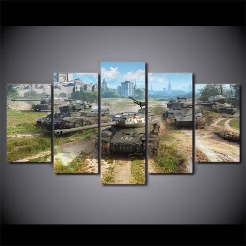 Wholesale 5 Pieces/set Combat tank painting large canvas print wall art modular painting on decoration/Free Shipping