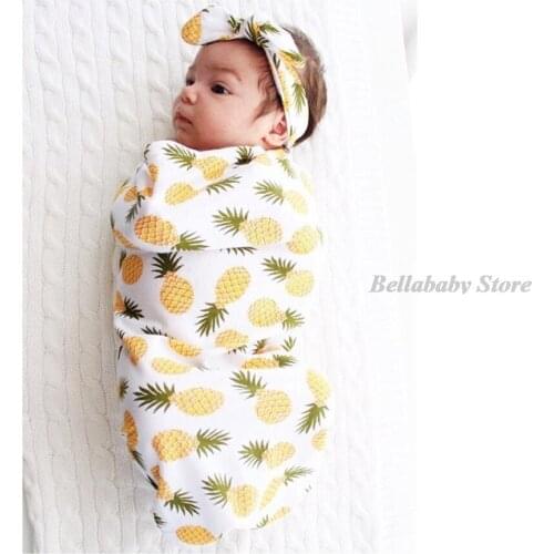 Unisex Pineapple Baby Cocoon Sleeping Bags 2Pcs/Set Newborn Swaddle Blanket Infant Boy Girl Photo Envelope Muslin Wrap Headband