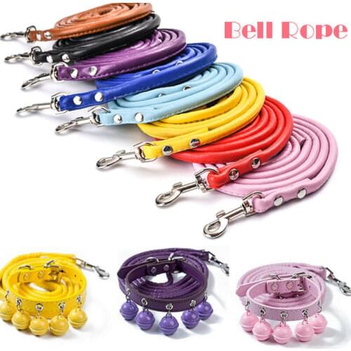 Pet Dog Puppy PU Leather Bell Rope Retractable Traction Rope Walking Lead Leash Adjustable Collar For Pet Dog 30cm/38cm