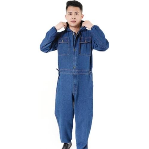 Worker clothing workwear overalls denim jumpsuit male/female Factory uniform Work clothes Long-sleeved Thick hooded welding suit
