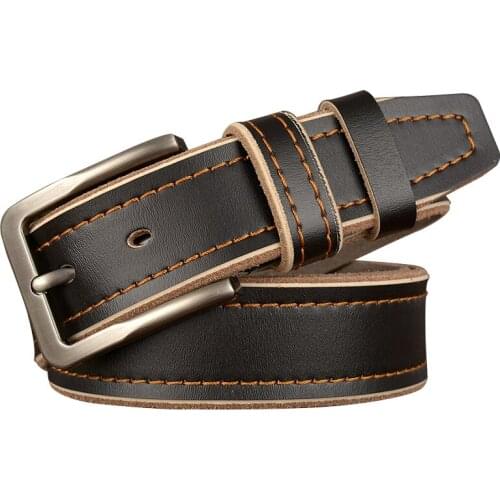 Men Leather Belt Fashion Chamfer Two-layer Cowhide Cowhide Pin Buckle Waist Blet 130cm High Quality Casual Male Belt