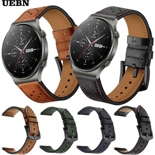 UEBN Genuine Leather Strap For Huawei Watch GT 2 Pro band For Honor GS Pro & ES Huawei GT 2 46mm 2e Bracelet Watchbands
